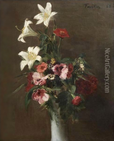 Fleurs Dans Un Vase De Porcelaine Oil Painting - Ignace Henri Jean Fantin-Latour