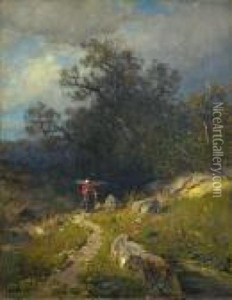 Landschaft Mit Reisigsammlerin Oil Painting - August Karl Martin Splitgerber
