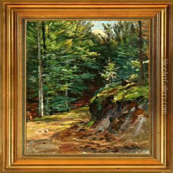 Autumn Forest Scenery. Signed Gyde-petersen Oil Painting - Hans Gyde Petersen