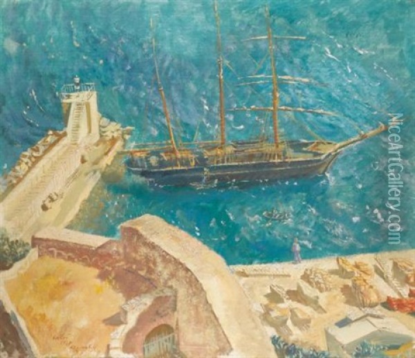 View Of The Port In Calvi Oil Painting - Alexander Evgenievich Iacovleff