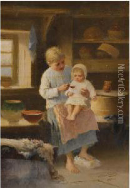 Feeding The Baby Oil Painting - Ivan Andreevich Pelevin