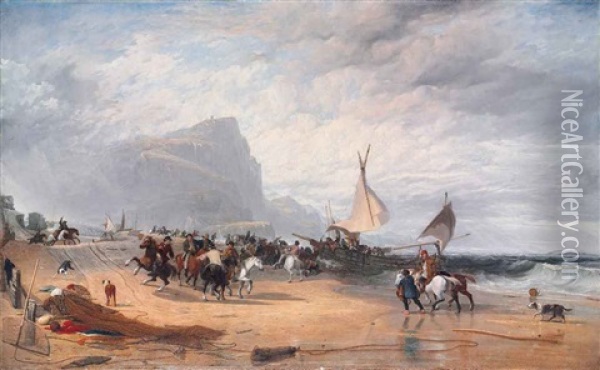 Smugglers Alarmed By An Unexpected Change From Hazy Weather, While Landing Their Cargo Oil Painting - Augustus Wall (Sir.) Callcott