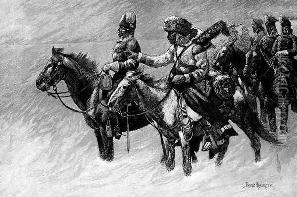Canadian Mounted Police on a Winter Expedition Oil Painting - Frederic Remington
