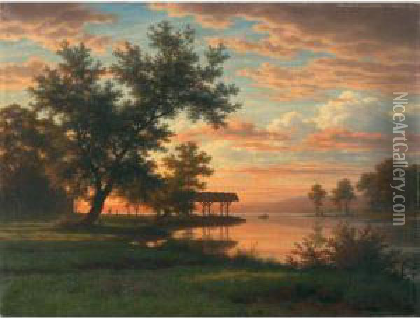 Evening On The Lakeside Oil Painting - Robert Zund