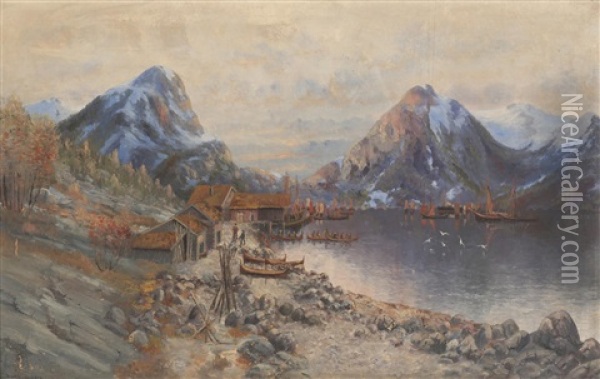 Havn I Lofoten Oil Painting - Sigvald Simensen