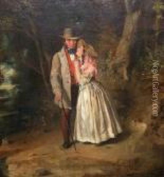 Courting Couple On A Woodlandpath Oil Painting - William Powell Frith