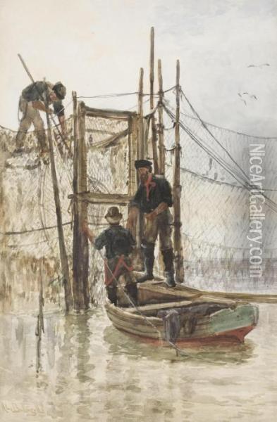 Fixing The Nets Oil Painting - Alexander Ballingall