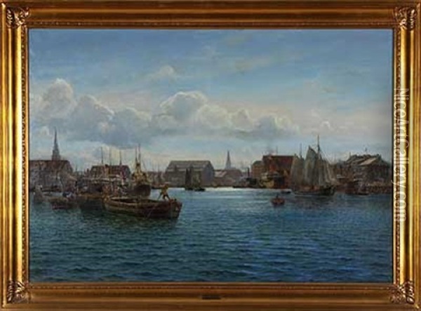 Hafen In Kopenhagen Oil Painting - Holger Luebbers