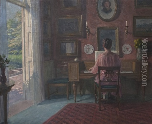 Interior Med Kvinna Vid Taffel Oil Painting - Robert Panitzsch