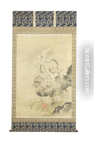 A Large Kakejiku (vertical Hanging Scroll) Oil Painting - Tsunenobu Kano
