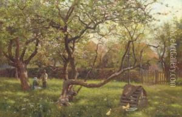 In The Orchard Oil Painting - William Teulon Blandford Fletcher