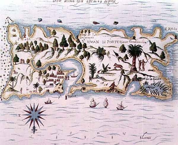 Map of the island of Puerto Rico, 1599 Oil Painting - Samuel de Champlain