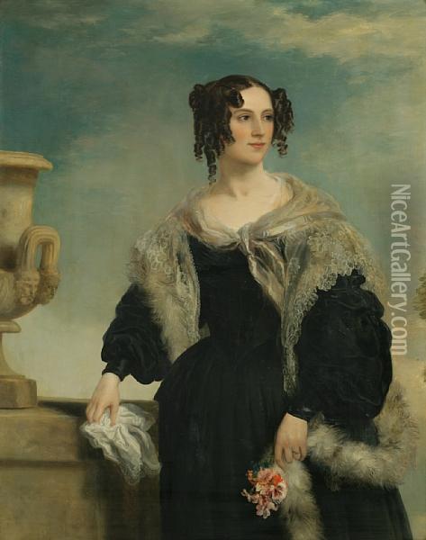 A Portrait Of A Lady, Three-quarter Length Oil Painting - Franz Xavier Winterhalter