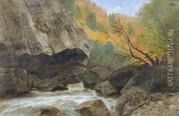 Les Gorges De L'areuse Oil Painting - Gustave Eugene Castan