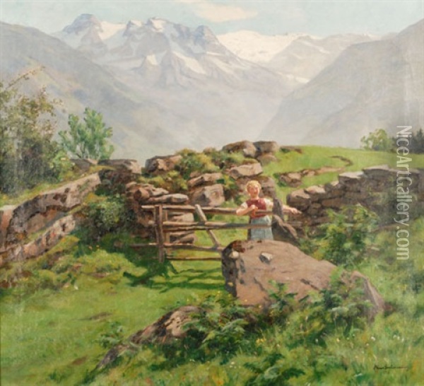Blick Vom Burgenstock Ins Engelbergtal Oil Painting - Hans Bachmann