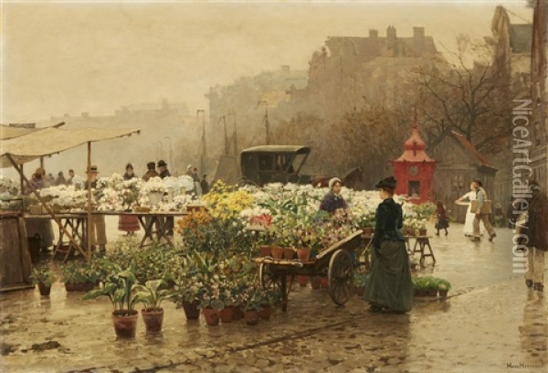 Dutch Flower Market Oil Painting - Hans Herrmann
