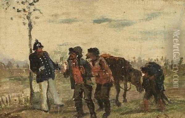 Polizist Kontrolliert Reisendes Volk Oil Painting - Eduard Daelen