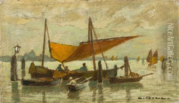 Fischerboote In Der Lagune Vor Venedig Oil Painting - Ludwig Dill
