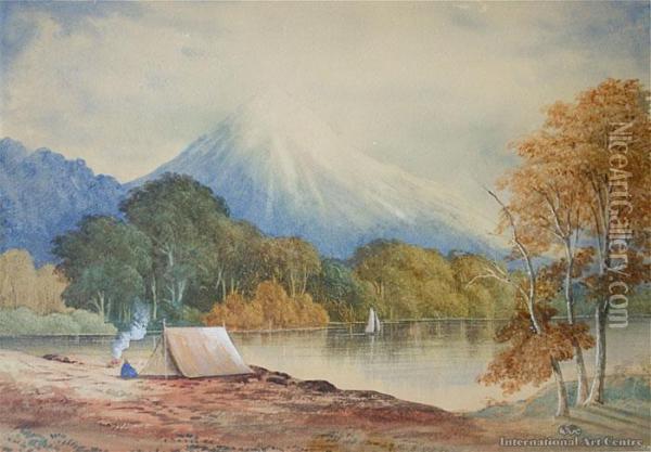 Campsite At Lake Mangamahoe, Mt Egmont Oil Painting - John Barr Clarke Hoyte