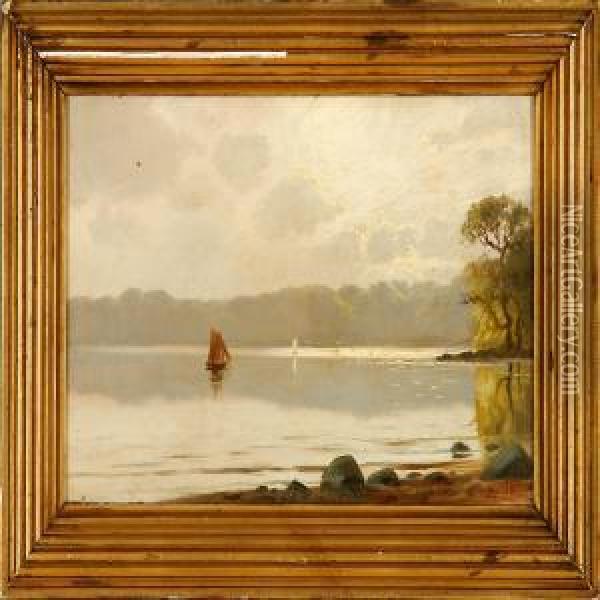 A View To A Lake Oil Painting - Ludvig Kabell