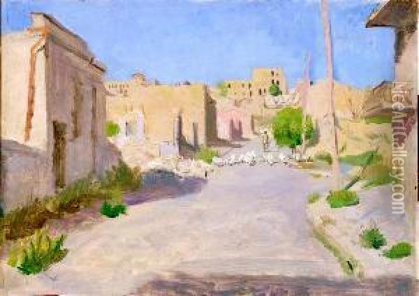 Pastorella Con Gregge In Un Villaggio Dell'alto Egitto Oil Painting - Frederick Goodall