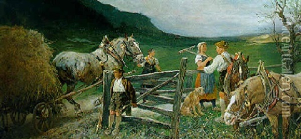 Gesprach Am Zaun Oil Painting - Julius von Blaas
