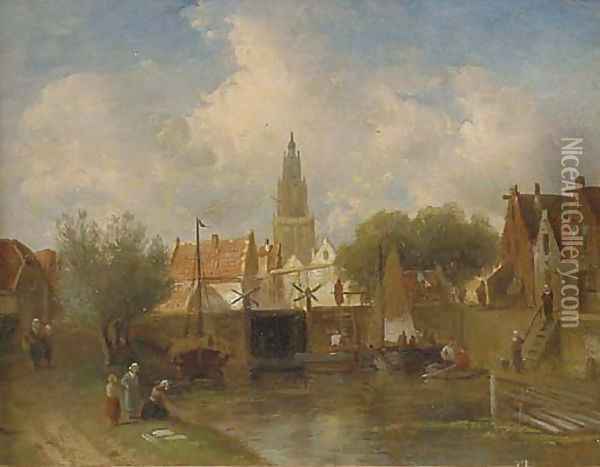 Summer in a Dutch town Oil Painting - Charles Henri Leickert