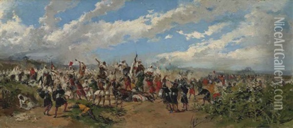 Battle Of Guadalete, Spain (711-712 Ad) Oil Painting - Mariano Barbasan Lagueruela