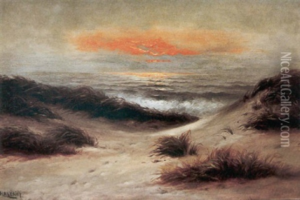 A Seascape At Sunset Oil Painting - Nels Hagerup