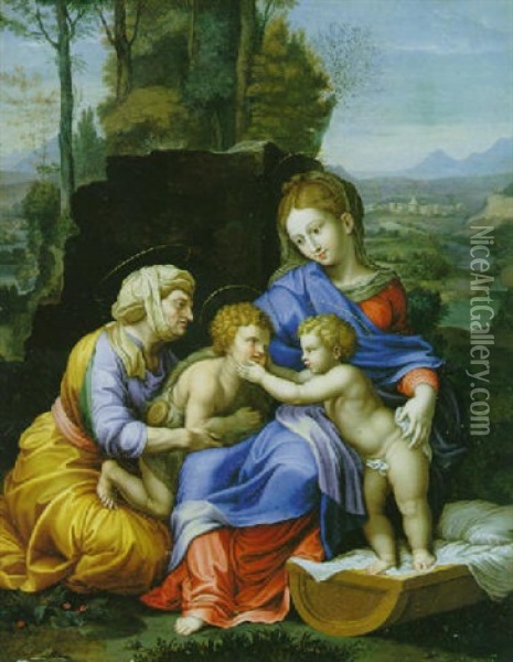 Madonna Mit Kind, Der Heiligen Elisabeth Und Dem Johannesknaben Oil Painting - Jan Baptiste Mole