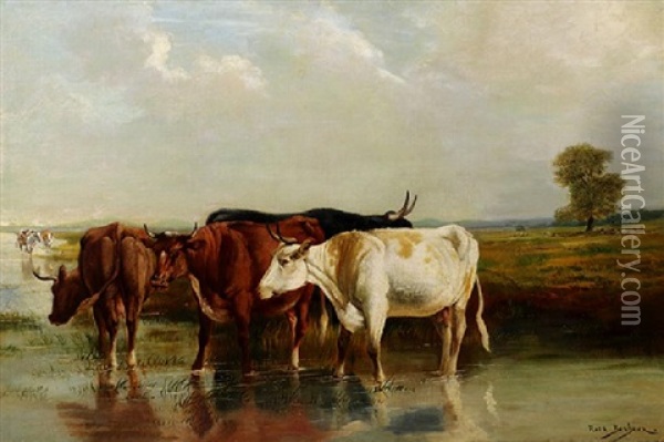 Cattle Watering Oil Painting - Rosa Bonheur