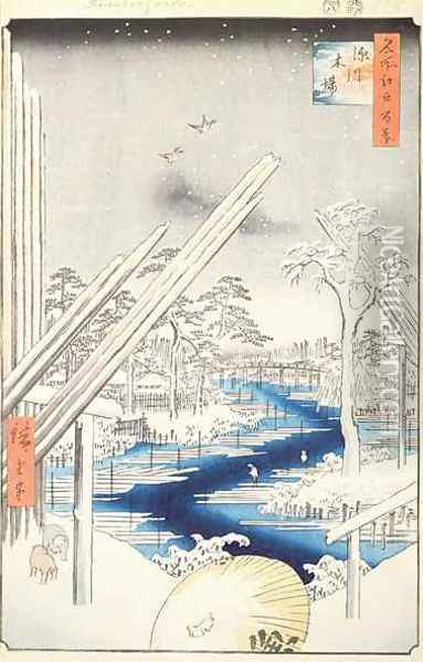 Fukagawa Lumberyards no 106 from One Hundred famous views of Edo Oil Painting - Utagawa or Ando Hiroshige