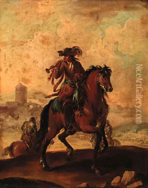 A trumpeter on horseback Oil Painting - Francesco Simonini