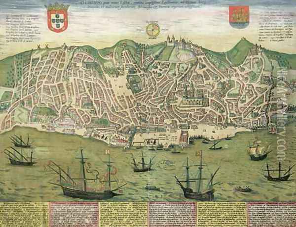 Map of Lisbon from Civitates Orbis Terrarum Oil Painting - Joris Hoefnagel
