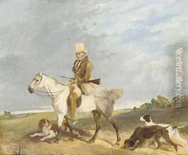 A huntsman on his pony with his gundogs Oil Painting - Abraham Cooper