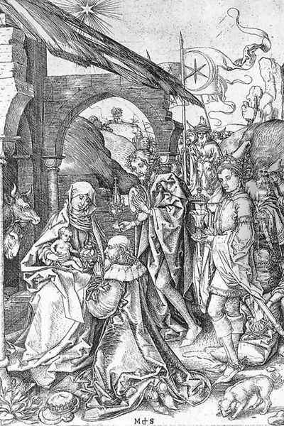 Adoration of the Magi c. 1475 Oil Painting - Martin Schongauer