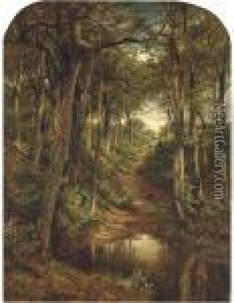Gypsy Lane, Whittington, Worcester Oil Painting - Benjamin Williams Leader