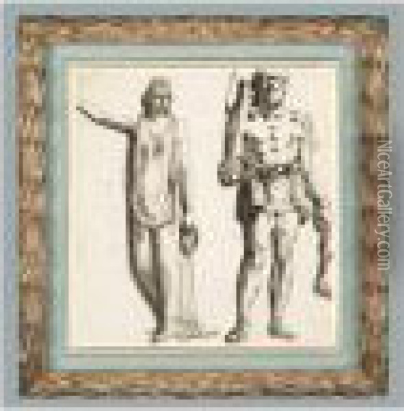 Etudes De Deux Figures Antiques 
[, Study Of Two Antique Figures, Pen And Black Ink, Grey Wash ] Oil Painting - Giuseppe Bernardino Bison