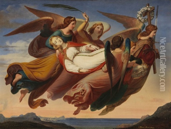 Die Heilige Katharina Von Alexandria, Von Engeln Zum Berg Sinai Getragen Oil Painting - Karl von Blaas
