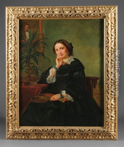 Portrait Of An Engineer; Portrait Of His Wife (pair) Oil Painting - Edmund Louis Wodick