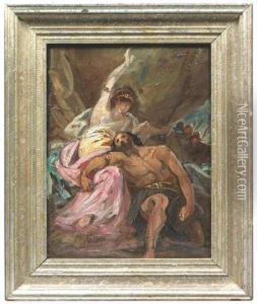 Samson And Dalila. Oil/canvas, Signed Oil Painting - Friedrich von Keller