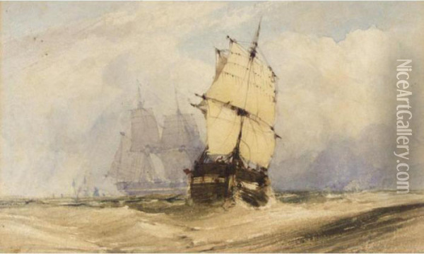 A Fishing Cutter; A Barque; Approaching The Quay; Fishing Boats At Sunset Oil Painting - John Callow