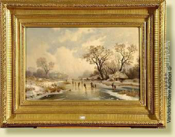 Paysage Hivernal Aux Patineurs Oil Painting - G. Chapitre