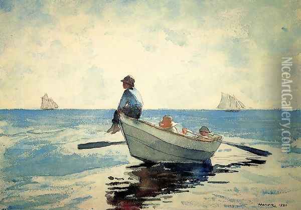 Boys in a Dory I Oil Painting - Winslow Homer