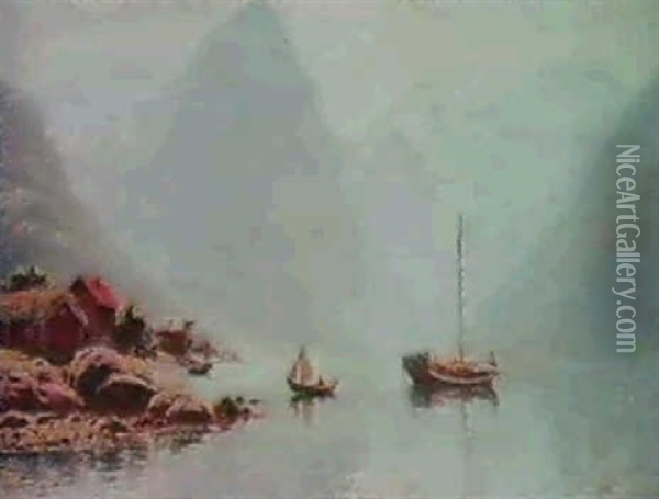 Fiskelage Vid Fjord Oil Painting - Hans Dahl