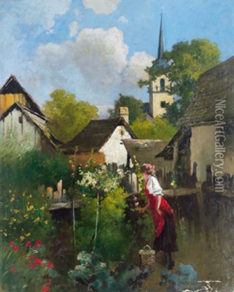 Madchen Im Bauerngarten Oil Painting - Antal (Laszlo) Neogrady