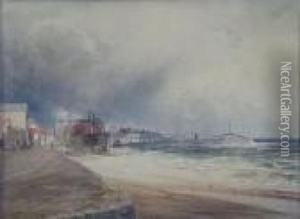 View Of The Pier At Dunbar Oil Painting - John Blair