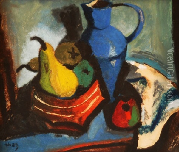 Still Life With Pears And Jug Oil Painting - Alfred Justitz