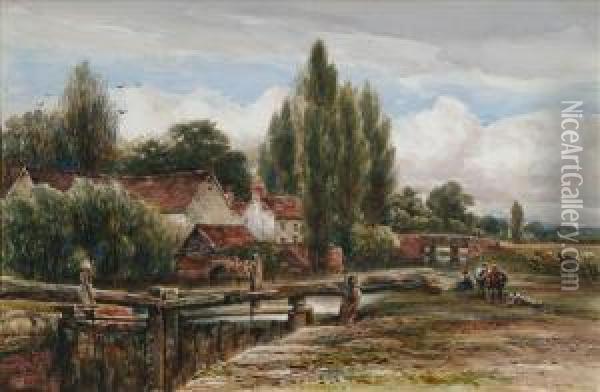 A Lock Scene Oil Painting - James Orrock