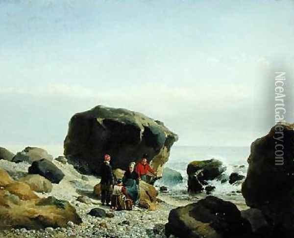 Beach Scene with Figures Oil Painting - Leopold Leprince